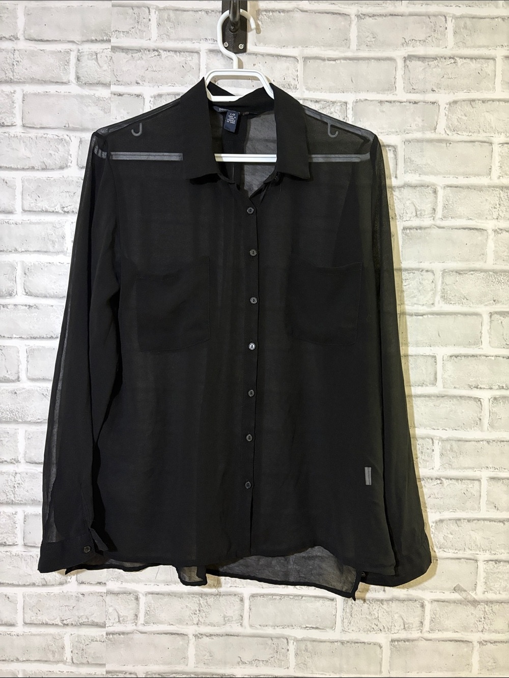 Bluenotes Black Sheer Button-Down long sleeve Shirt, large